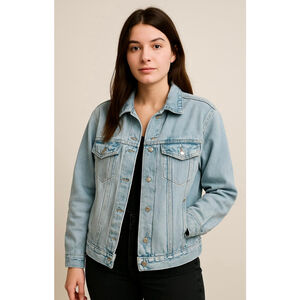 Womens H&M Light Blue Denim Jean Jacket XL Trucker Streetwear 90s Casual Classic